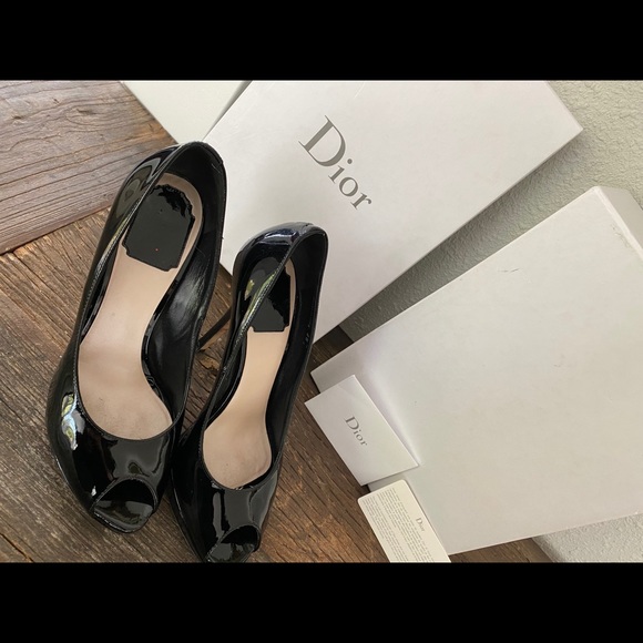 Dior Black Patent Leather Peep Toe Pumps - Picture 4 of 4